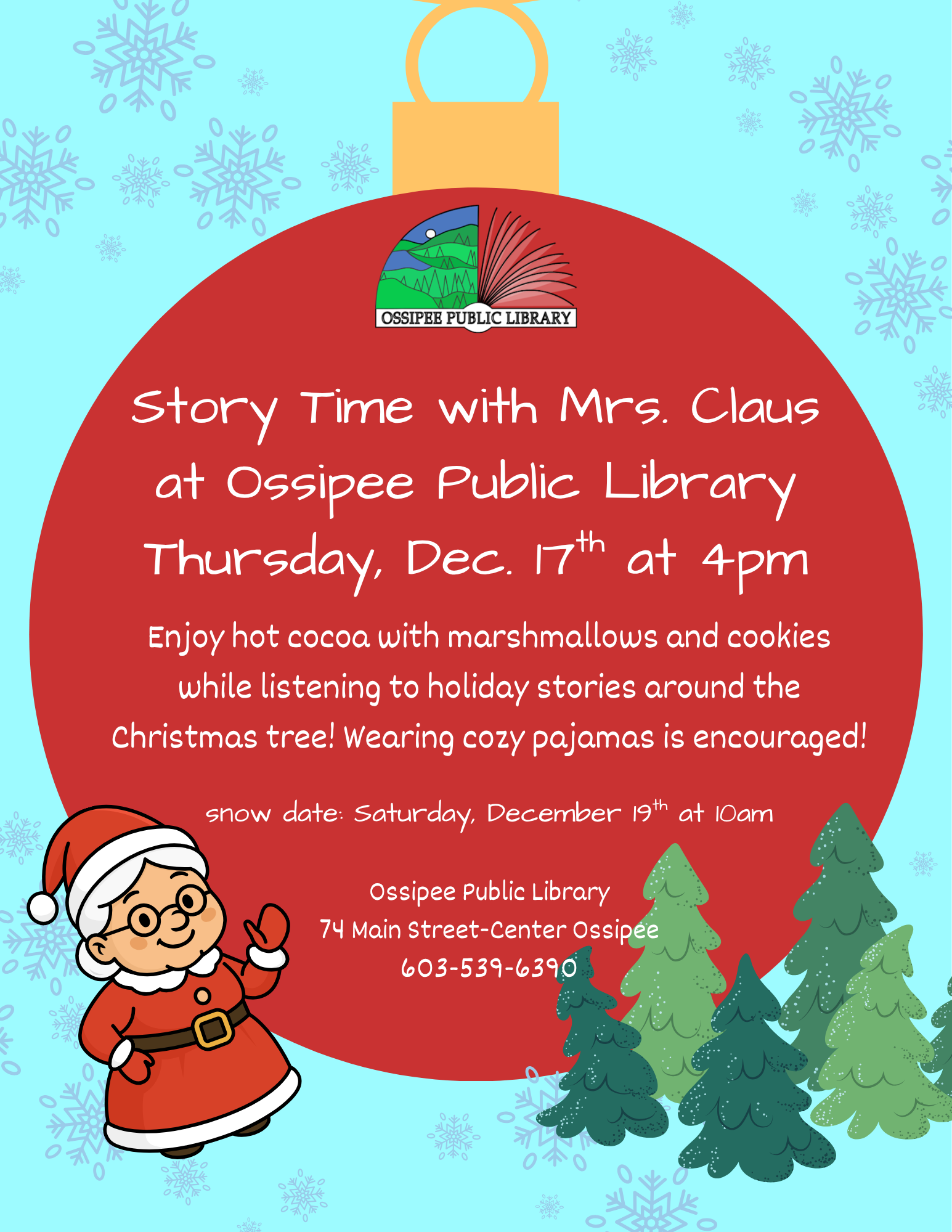 story time with mrs. claus flyer thursday december 17th at 4pm